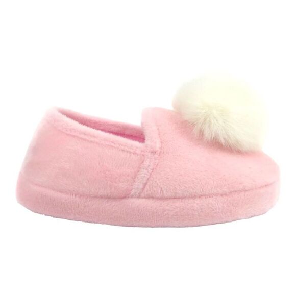 Nwt Toddler Girls Size 9 Slipper Pom Pom Puff Aline Houseshoe Pink Velour White - Picture 1 of 9
